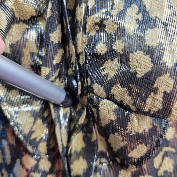 Alice + Olivia Womens Silk Blend Blouse Size XS Leopard Print Metallic Elliott - Picture 10 of 14